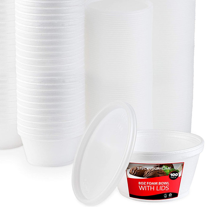 JRBEY 8 Ounce Foam Bowls With Lids (100 Count) Styrofoam Bowls With